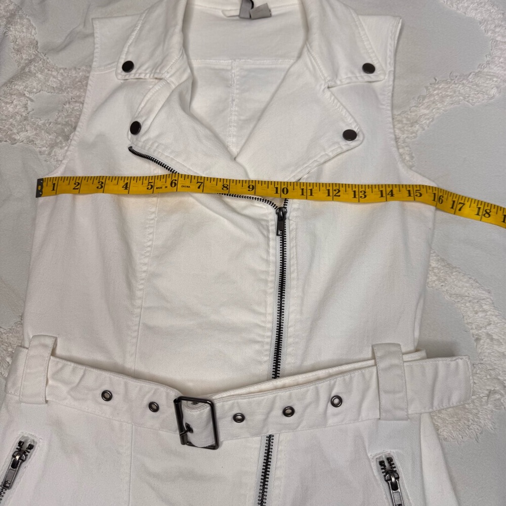 Divided White Denim Moto Zip Buckle Strap Bodycon Dress Sz 8 Biker Party - Picture 13 of 16